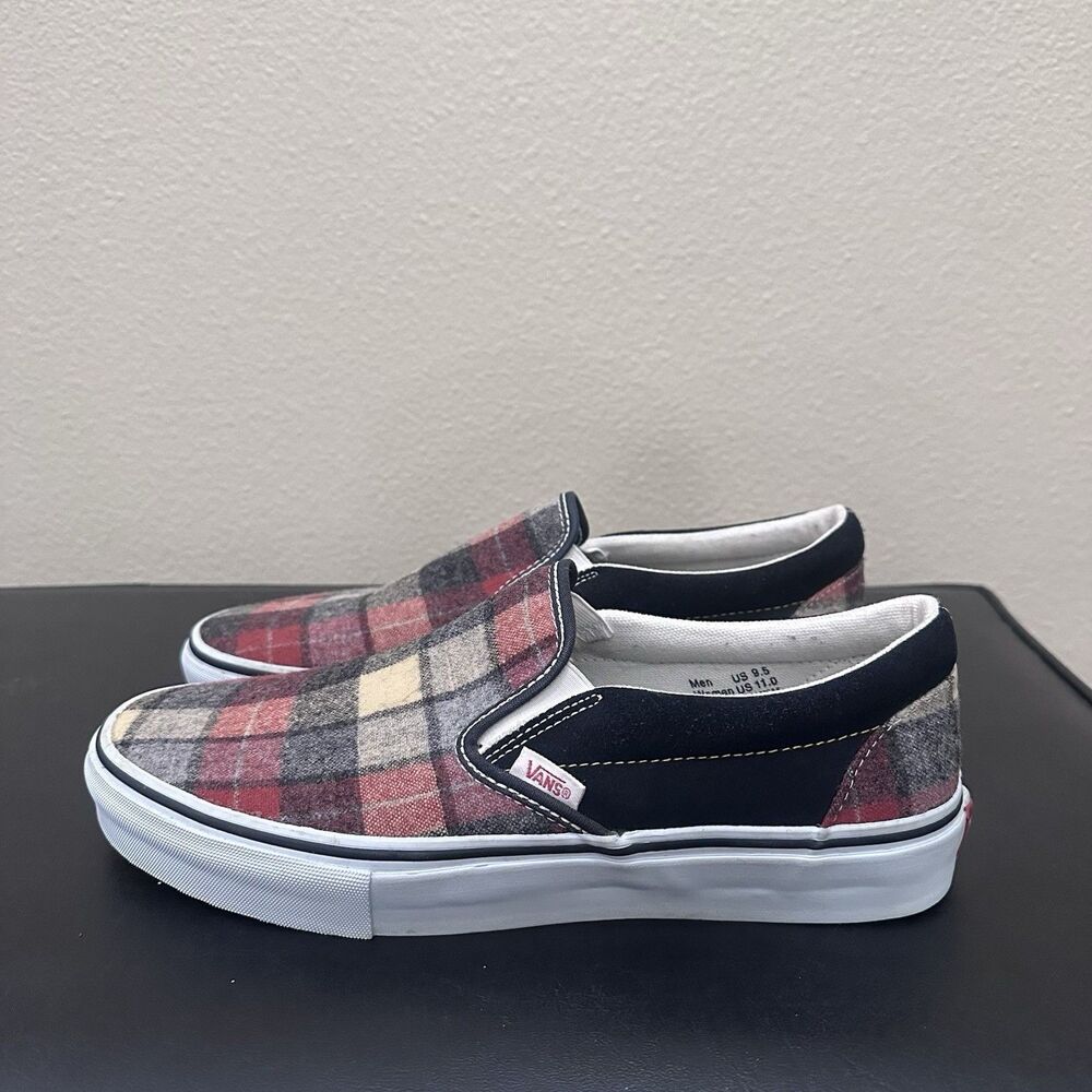 Vintage Pendleton Vans Wool Slip on Shoes Men’s 9.5 Baked Apple Navy Sneakers - Picture 4 of 16